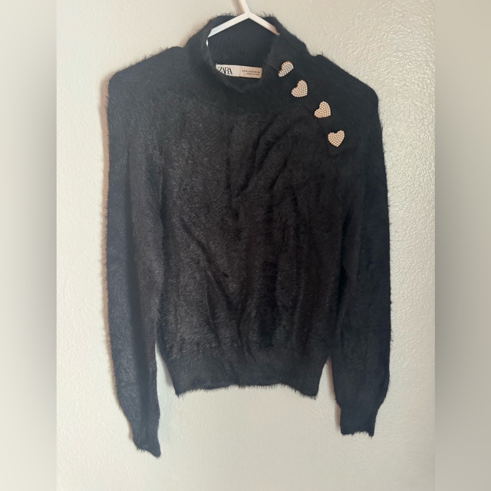 Zara Black Sweater with Heart Accents Medium - Picture 2 of 10